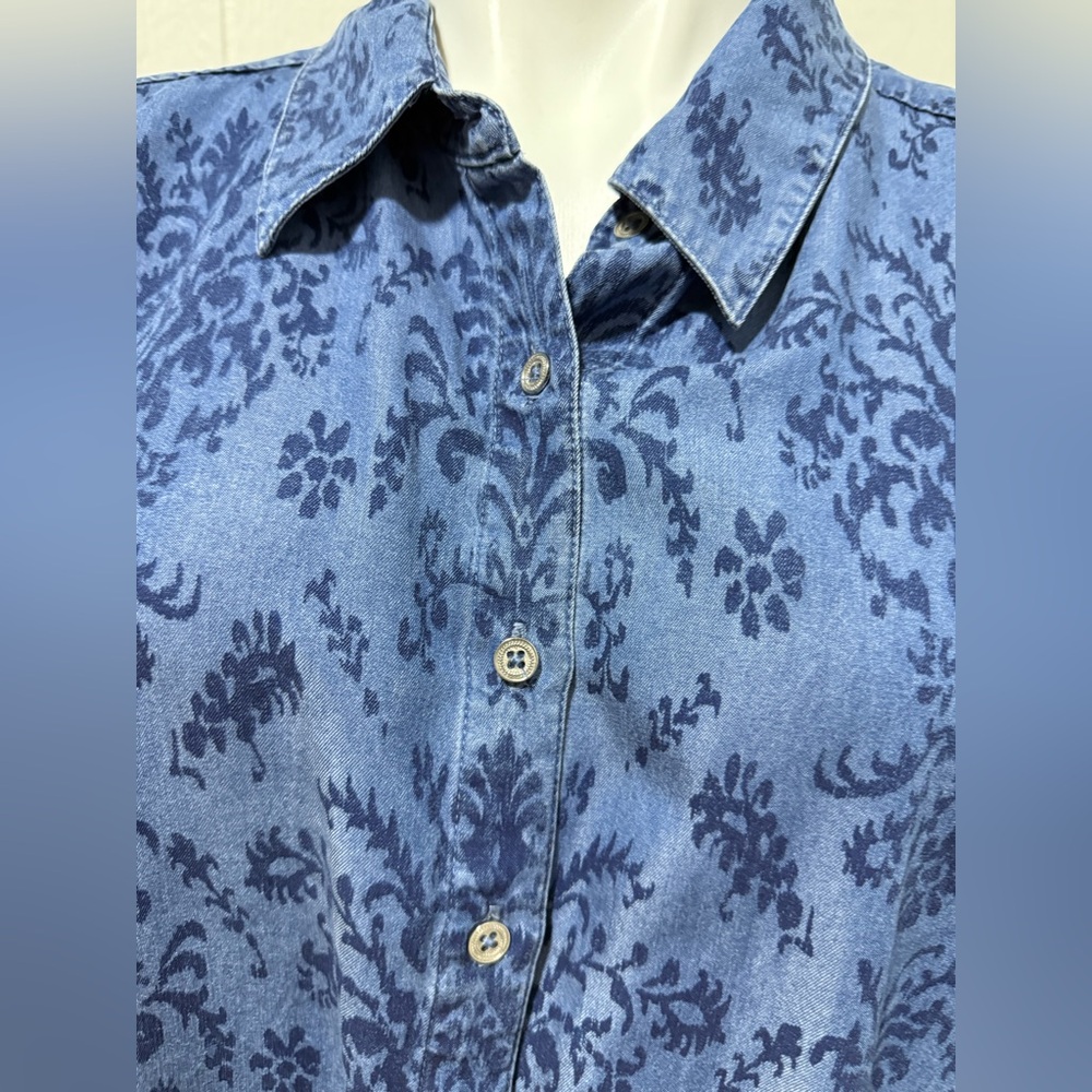 Allison Daley Navy Patterned Button Down Shirt - Picture 3 of 6